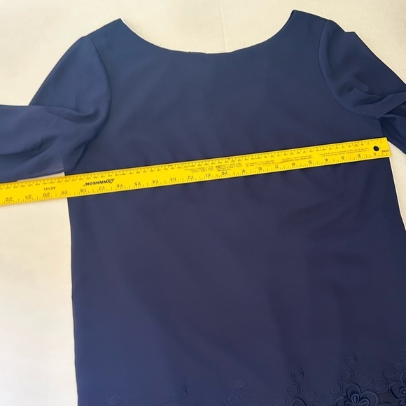 Tahari Arthur Levine dress smart casual chic Navy chiffon shift dress Sz-8P. E19 - Picture 7 of 8